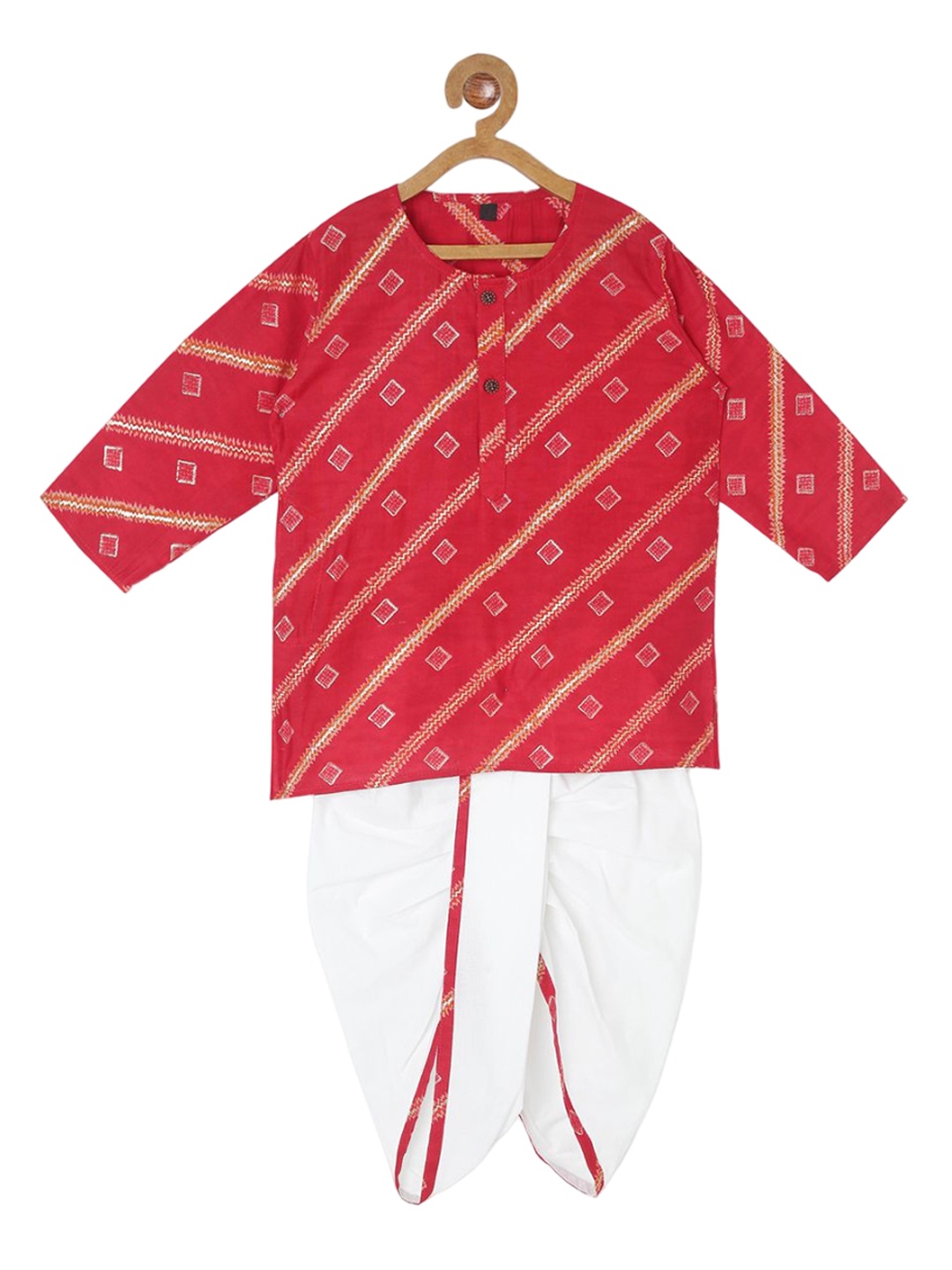 

BAESD Kids-Boys Geometric Printed Regular Straight Kurta with Dhoti Pants, Red