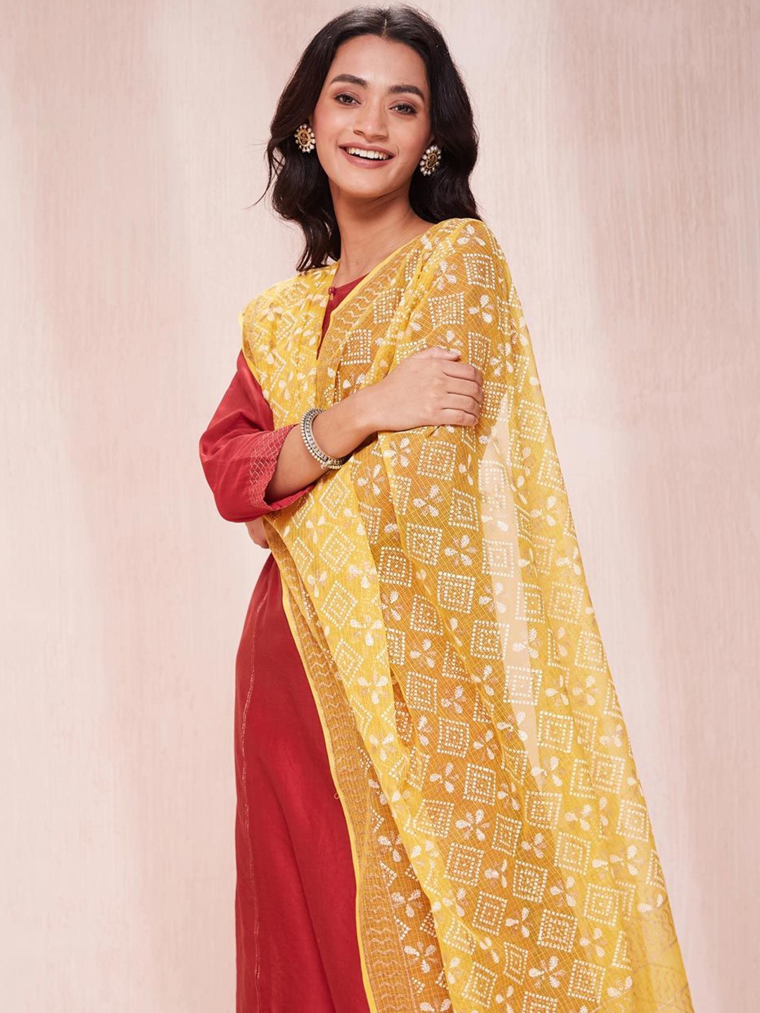 

Fabindia Printed Cotton Silk Dupatta, Mustard