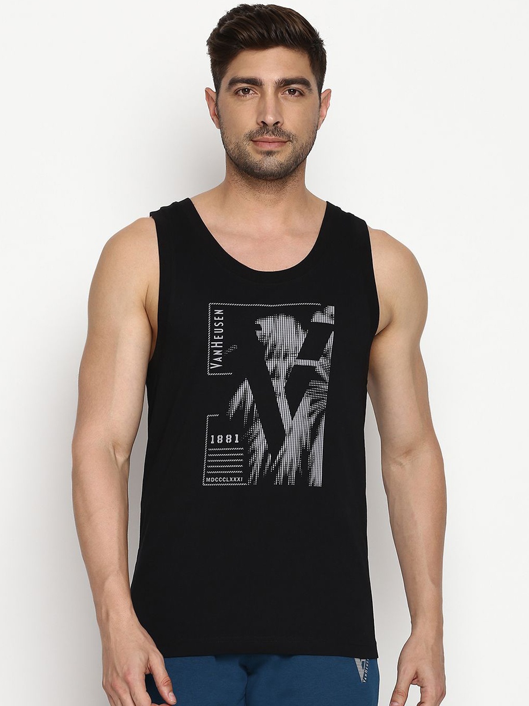 

Van Heusen Printed Cotton Sleeveless Gym Innerwear Vests, Black