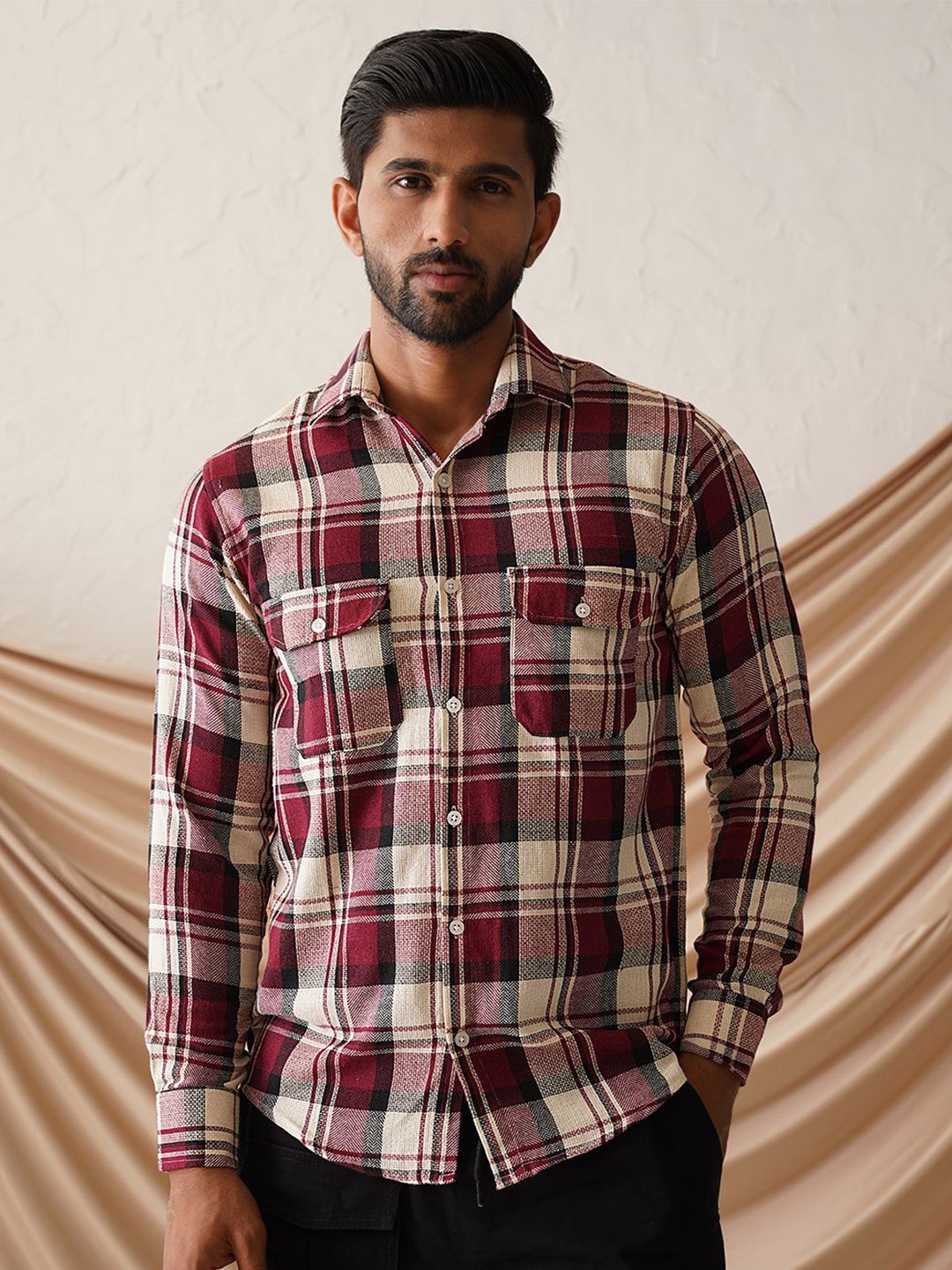 

Indian Needle Men Classic Tartan Checked Casual Shirt, Maroon