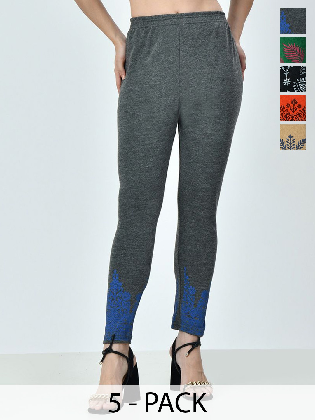 

BAESD Pack Of 5 Wool Printed Ankle-Length Leggings, Assorted