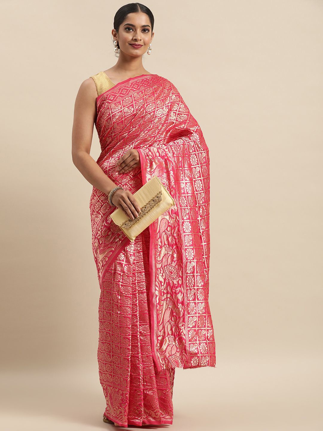 

KULNAARI Woven Design Zari Saree, Pink