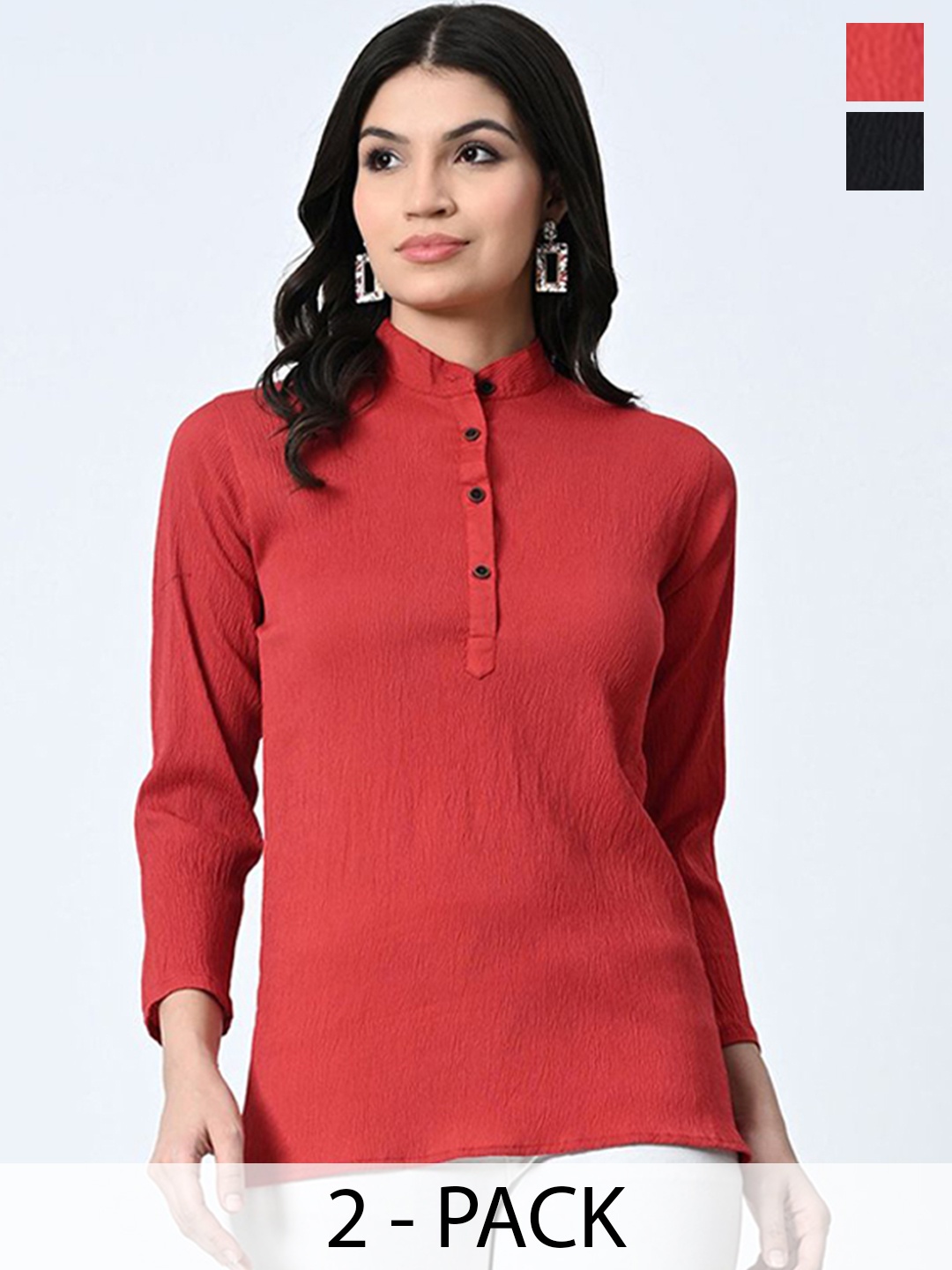 

BAESD Pack Of 2 Band Collar Casual Tops, Red