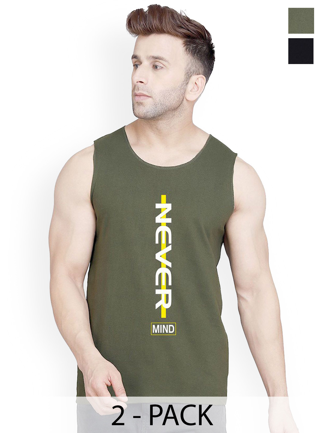 

SLOWLORISI Pack Of 2 Cotton Printed Gym Vests, Black