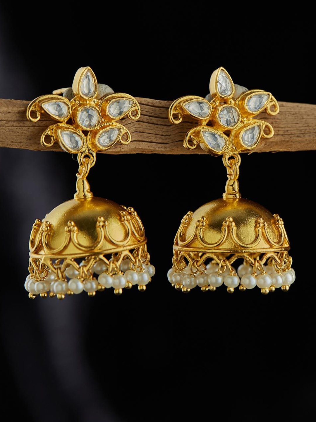 

Fabindia Studded & Beaded Silver Dome Shaped Jhumkas, Gold