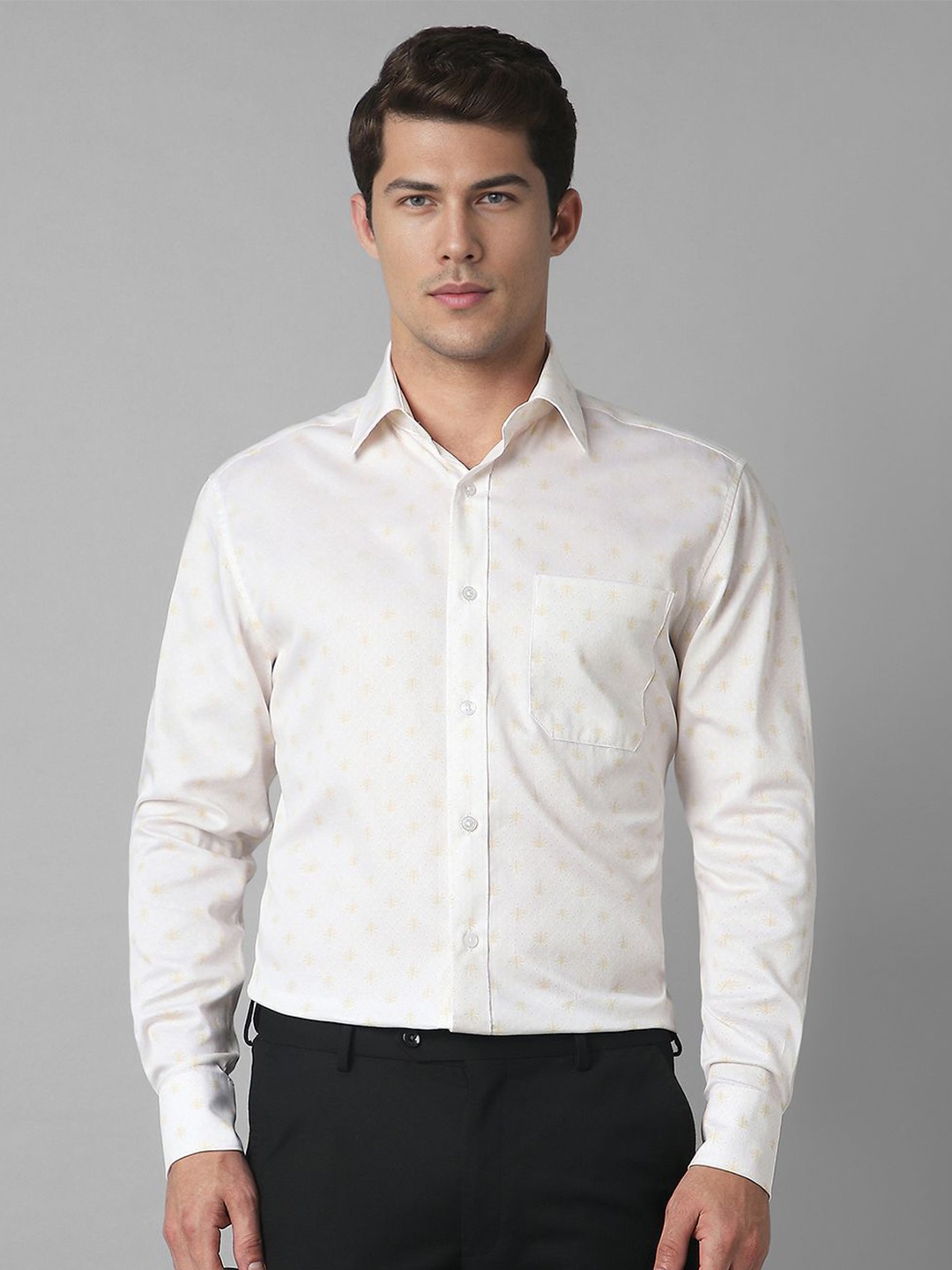 

Louis Philippe Men Classic Spread Collar Floral Printed Cotton Formal Shirt, White