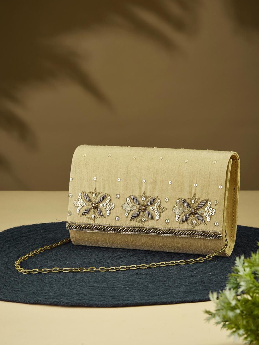

Fabindia Embroidered Purse Clutch, Gold