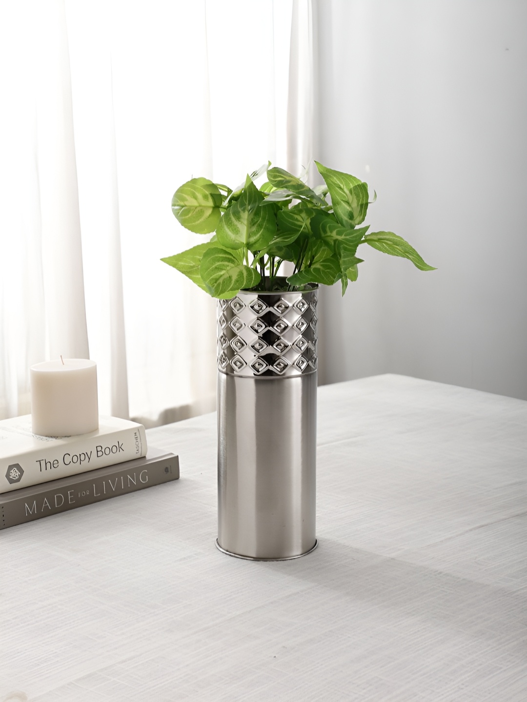 

Maison Modern Patterned Stainless Steel Flower Vase, Silver