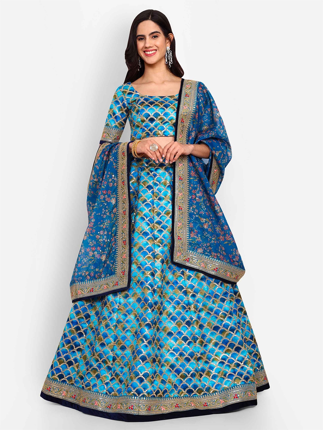 

FABPIXEL Sequin Embroidered Semi-Stitched Lehenga & Unstitched Blouse With Dupatta, Blue