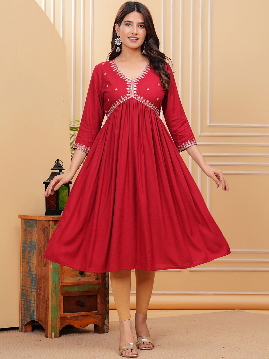 

KPF Sequinned Embroidered Empire Anarkali Kurta, Pink