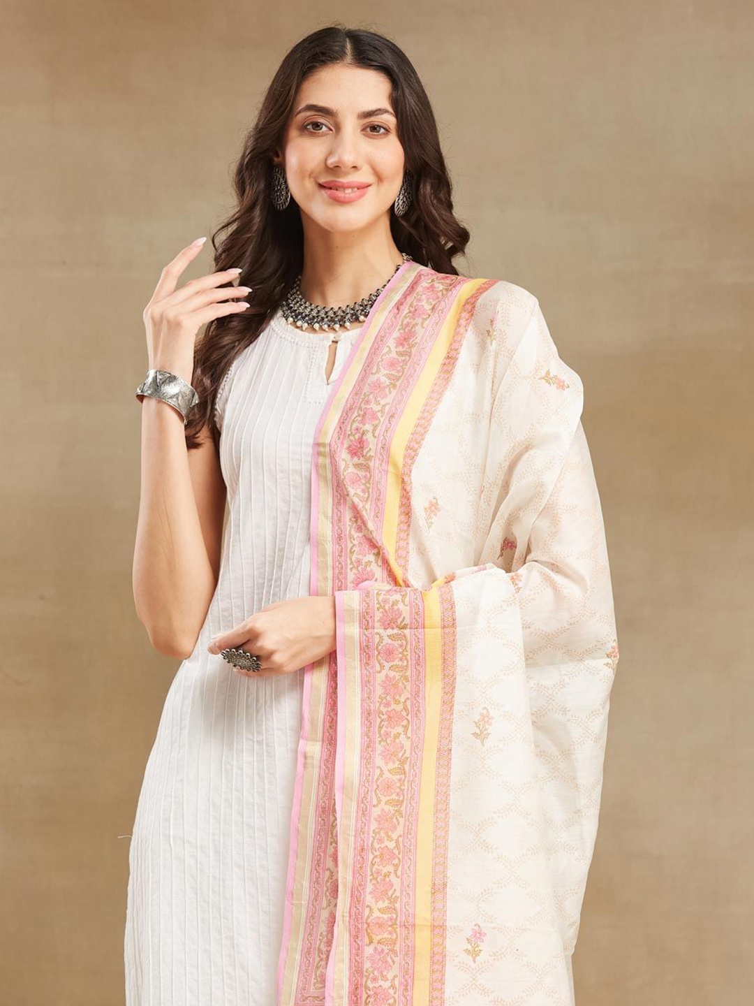 

Fabindia Printed Cotton Silk Dupatta, White
