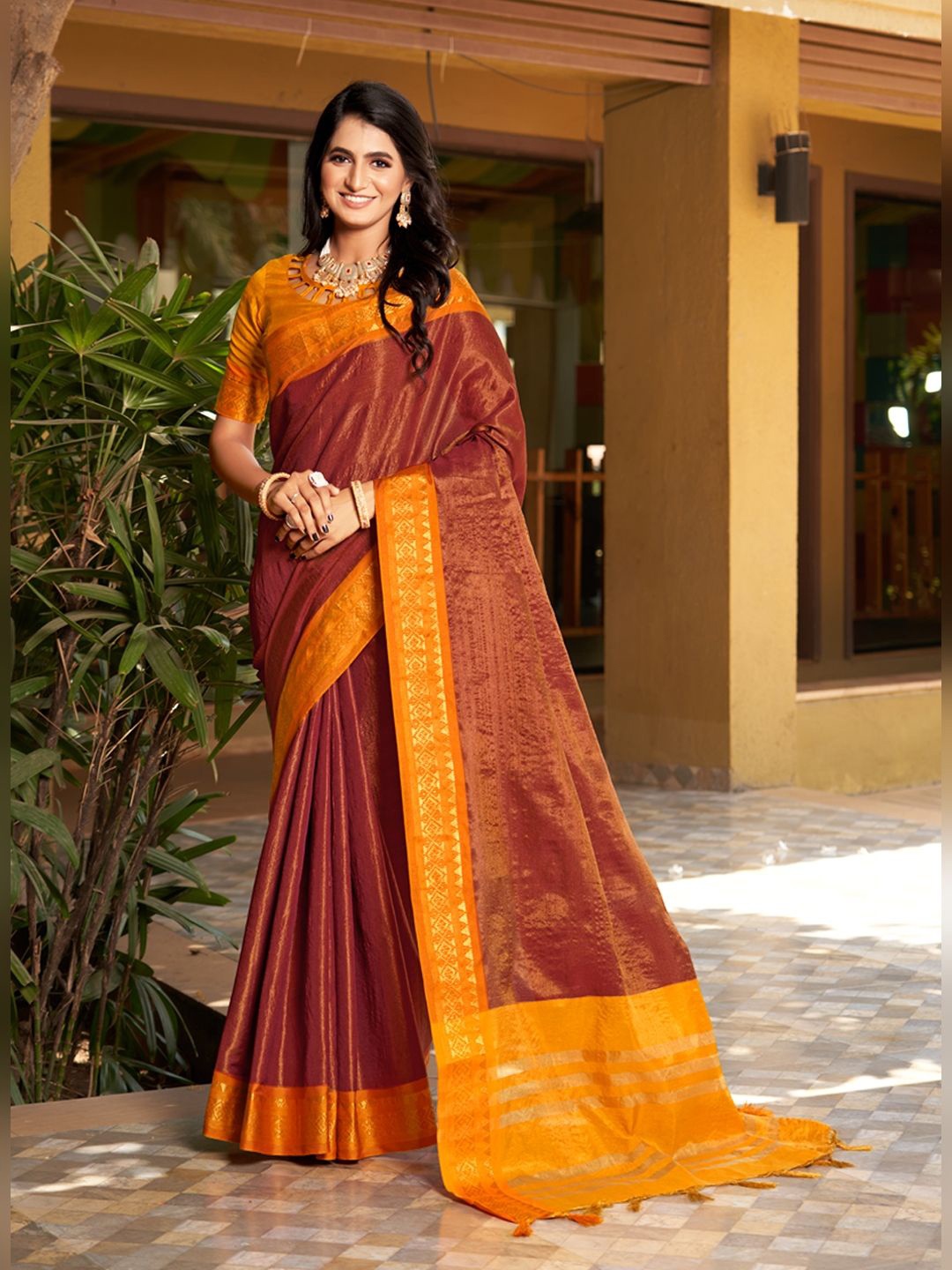 

SGF11 Pure Zari Heavy Work Kanjeevaram Silk Saree, Brown