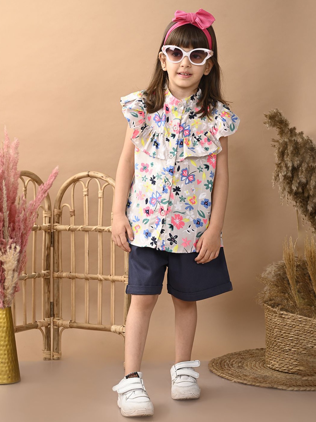 

Superminis Girls Printed Top with Shorts, Cream