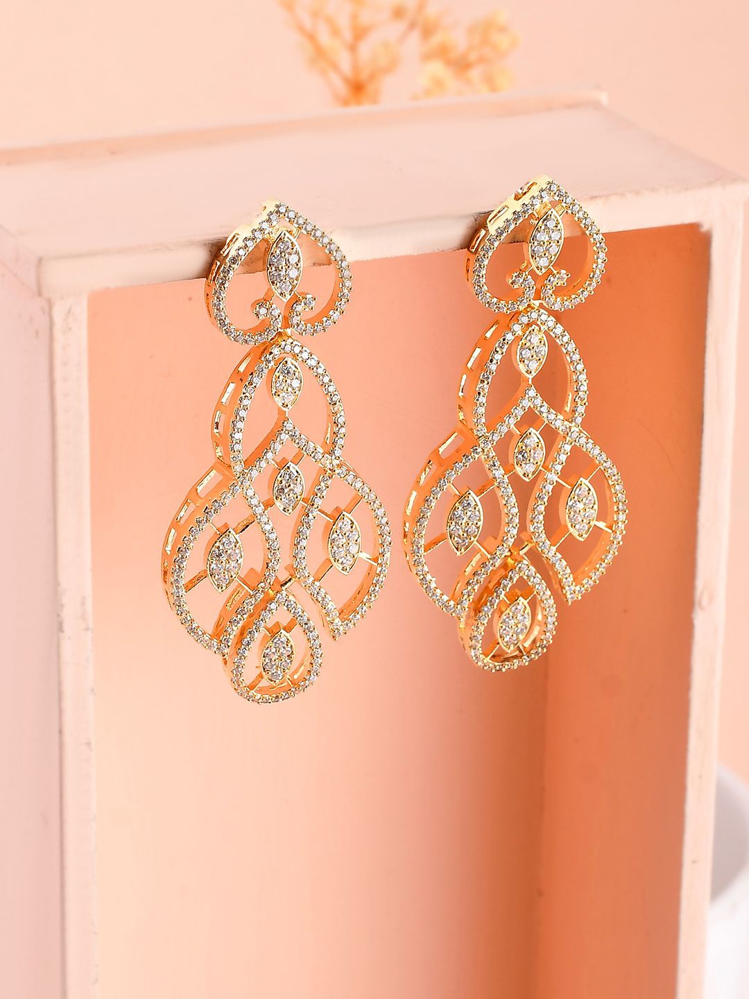 

Voylla American Diamond Gold-Plated Brass Contemporary Drop Earrings