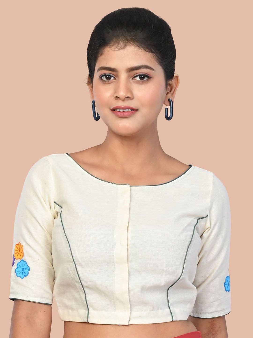 

tantkatha Painted Cotton Saree Blouse, Cream