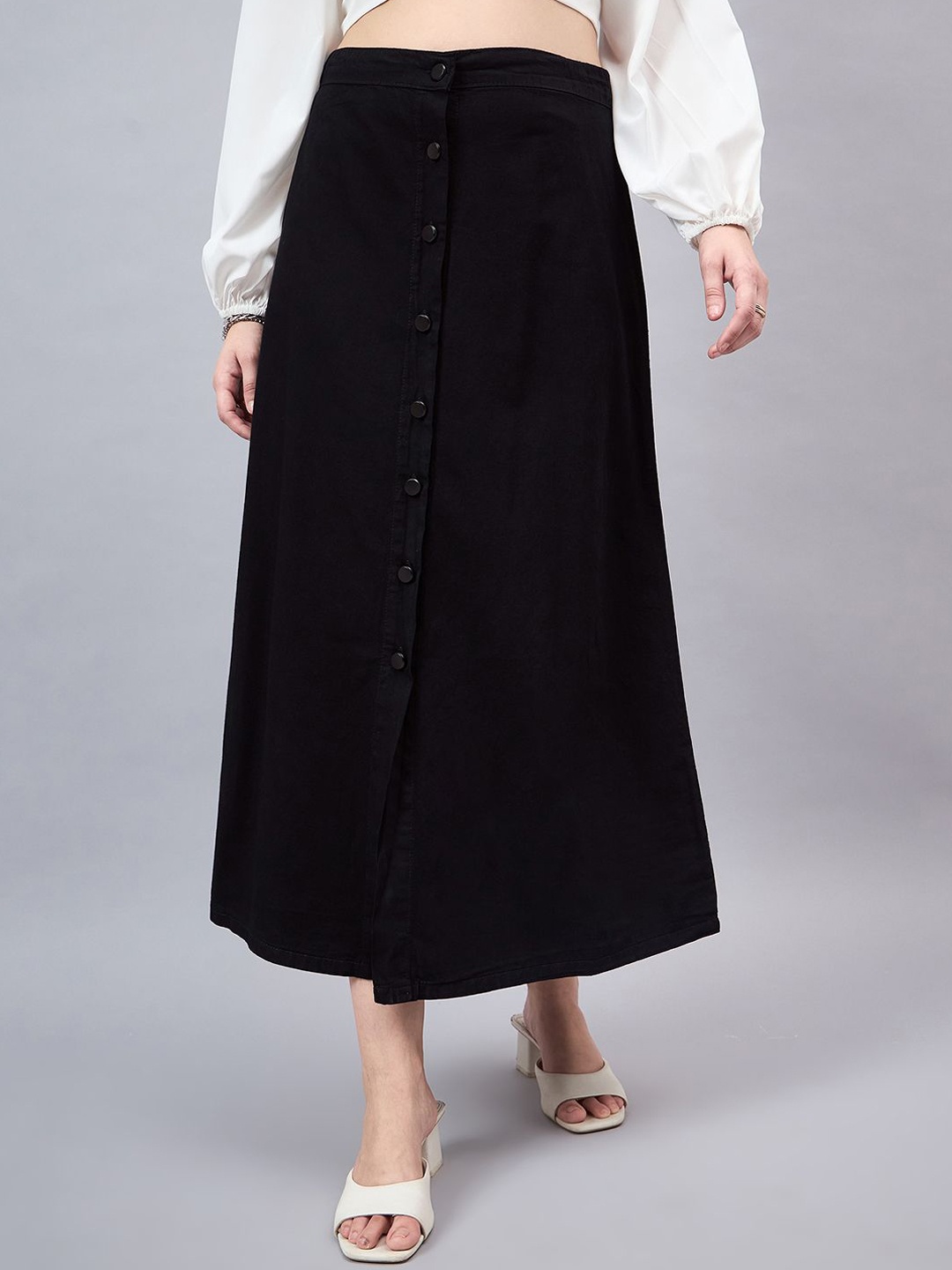 

Style Quotient Pure Cotton A-Line Maxi Skirt, Black