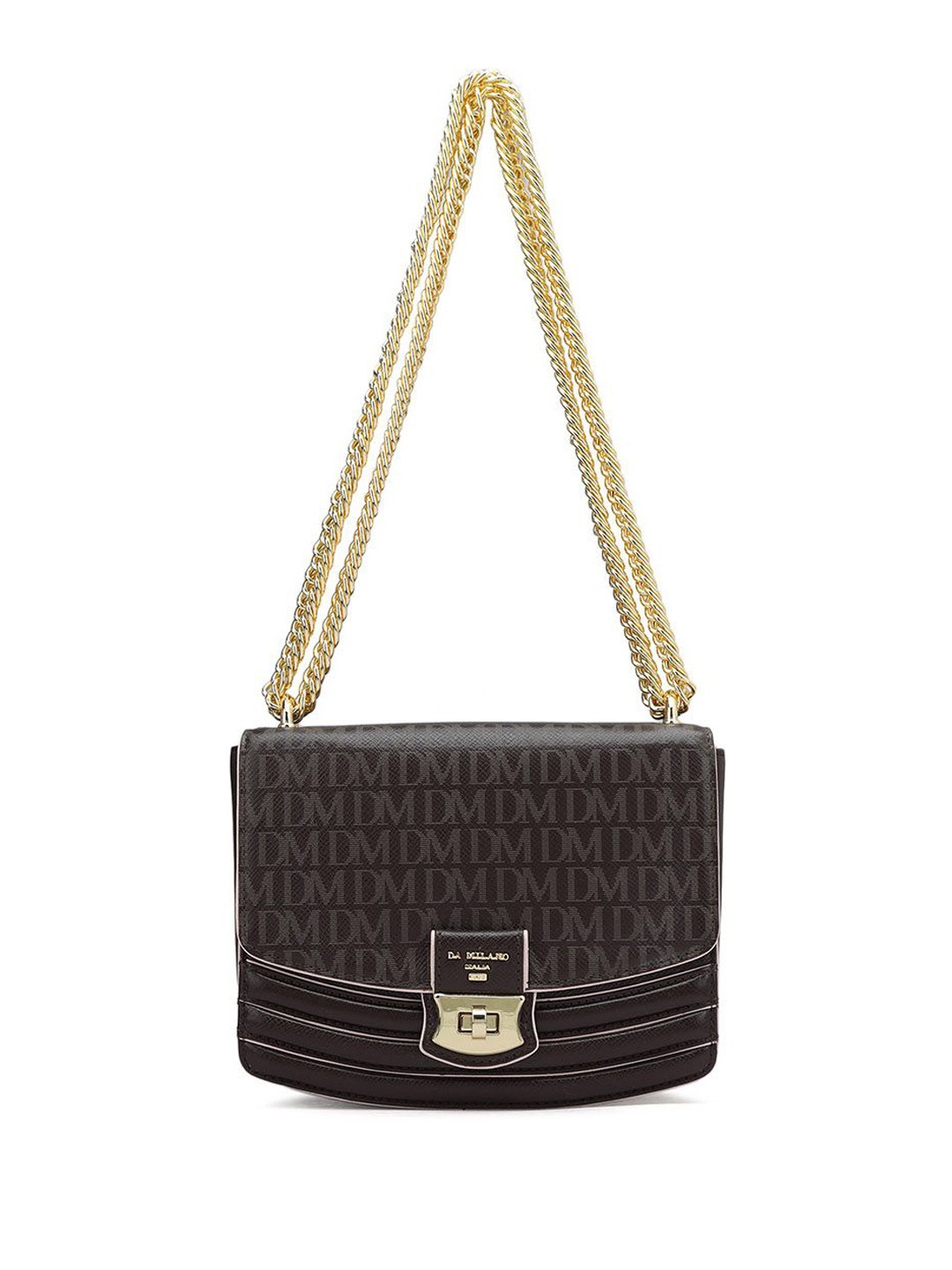 

Da Milano Textured Leather Swagger Sling Bag with Cut Work, Brown