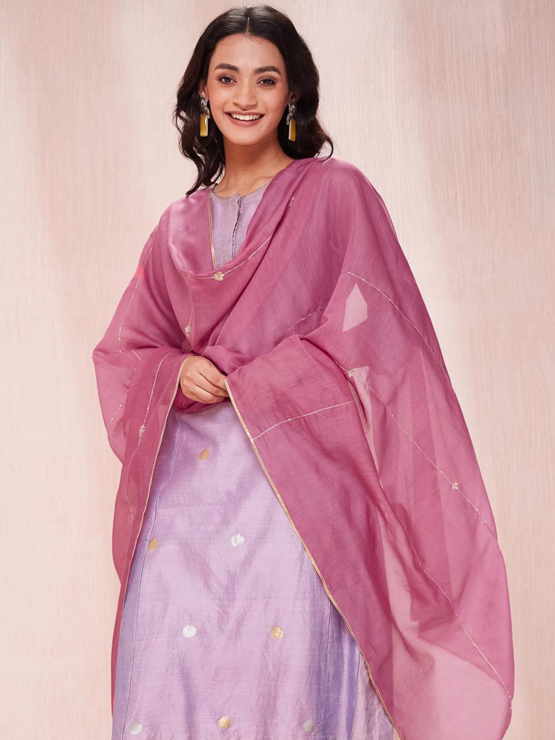 

Fabindia Embroidered Cotton Silk Dupatta, Pink