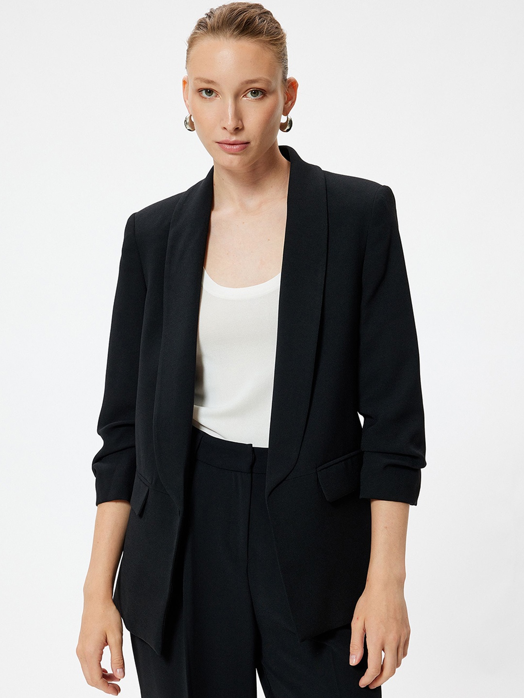 

Koton Women Solid Longline Tailored Jacket, Black