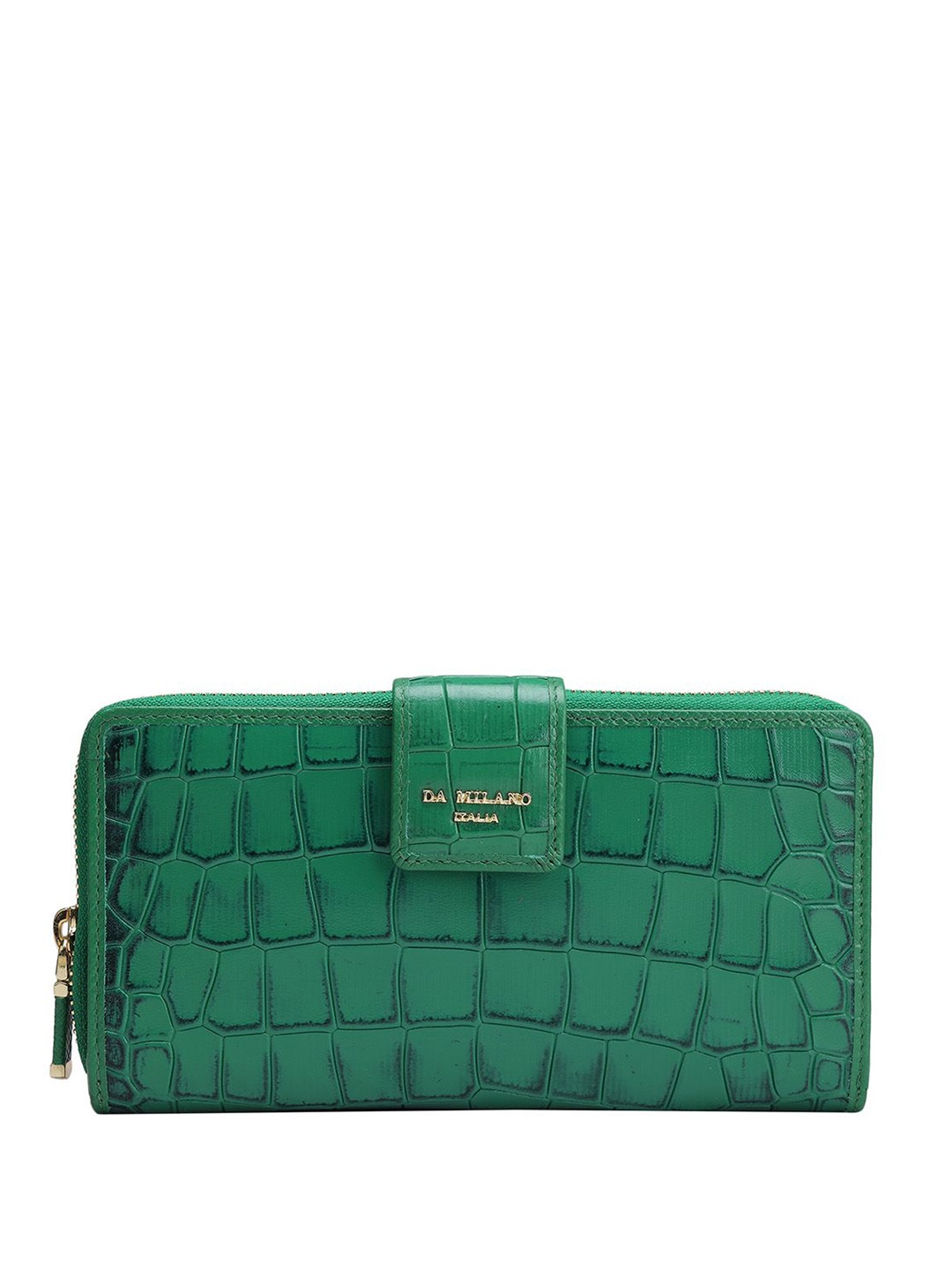 

Da Milano Women Textured Leather Zip Around Wallet, Green