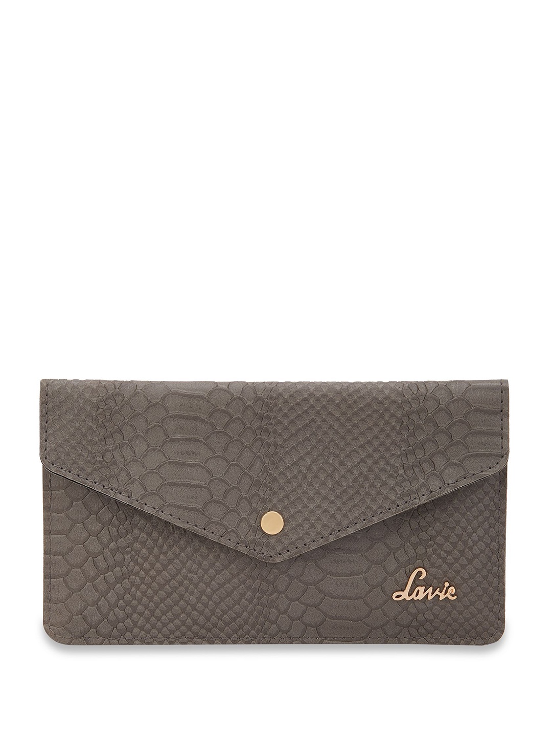 

Lavie Women Textured Croc Flap Wallet, Grey