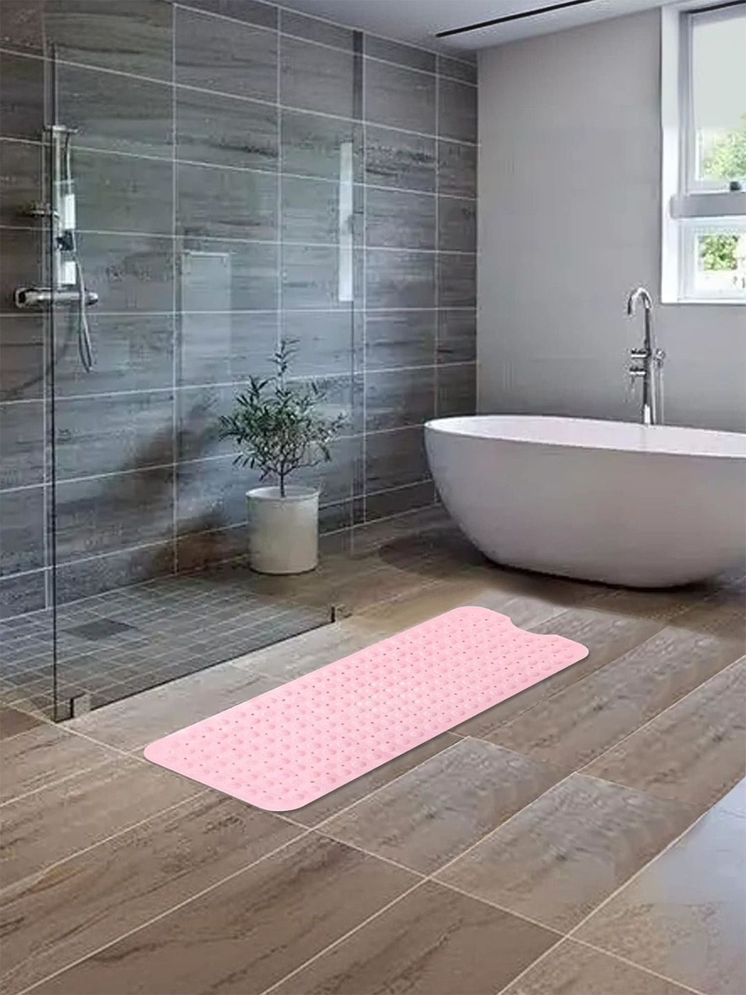 

Kuber Industries Pink 5 Pieces Textured Anti-Skid 240 GSM Bath Rugs