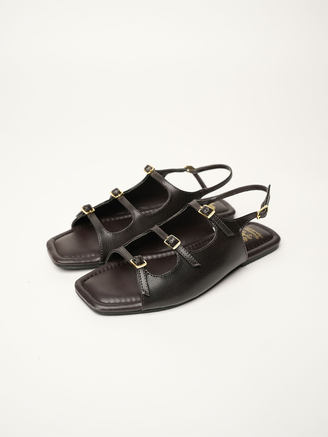 

Theater Women PU Flats with Buckle details, Brown