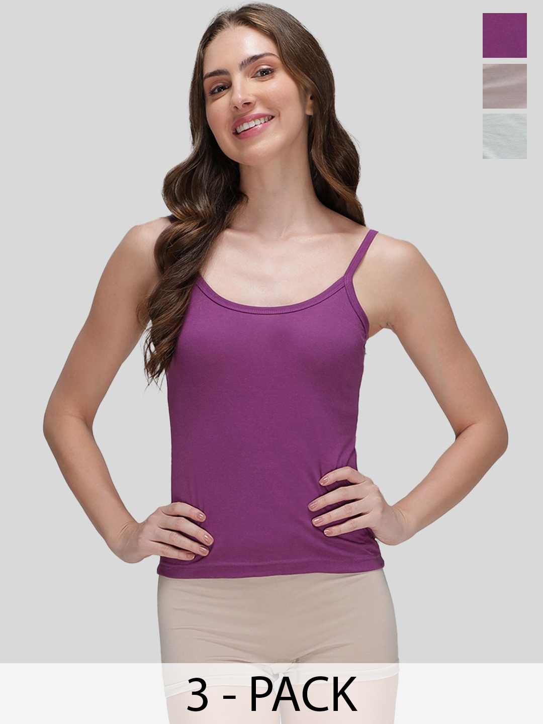 

AMUL COMFY Pack Of 3 Pure Cotton Soft Light Weight Solid Women Camisole, Lavender