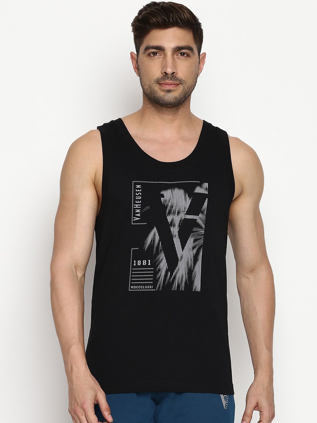 

Van Heusen Men Printed Pure Cotton Gym Innerwear Vests, Black