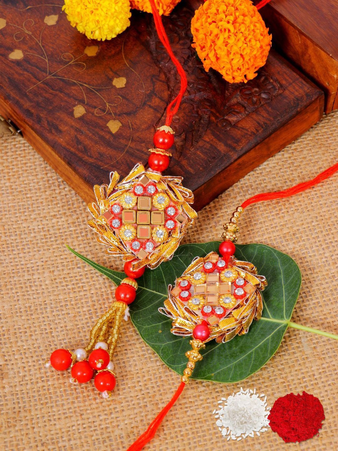 

Crunchy Fashion Set Of 2 Floral Bhaiya Bhabhi Thread Rakhi, Brown