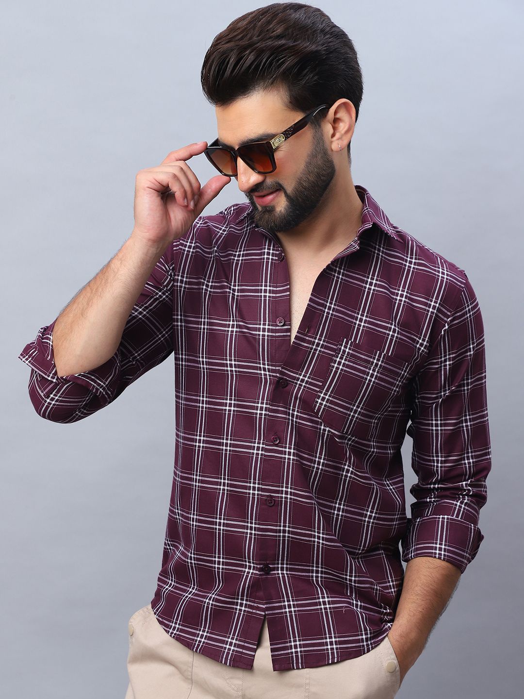 

Indian Needle Men Classic Checked Pure Cotton Casual Shirt, Maroon