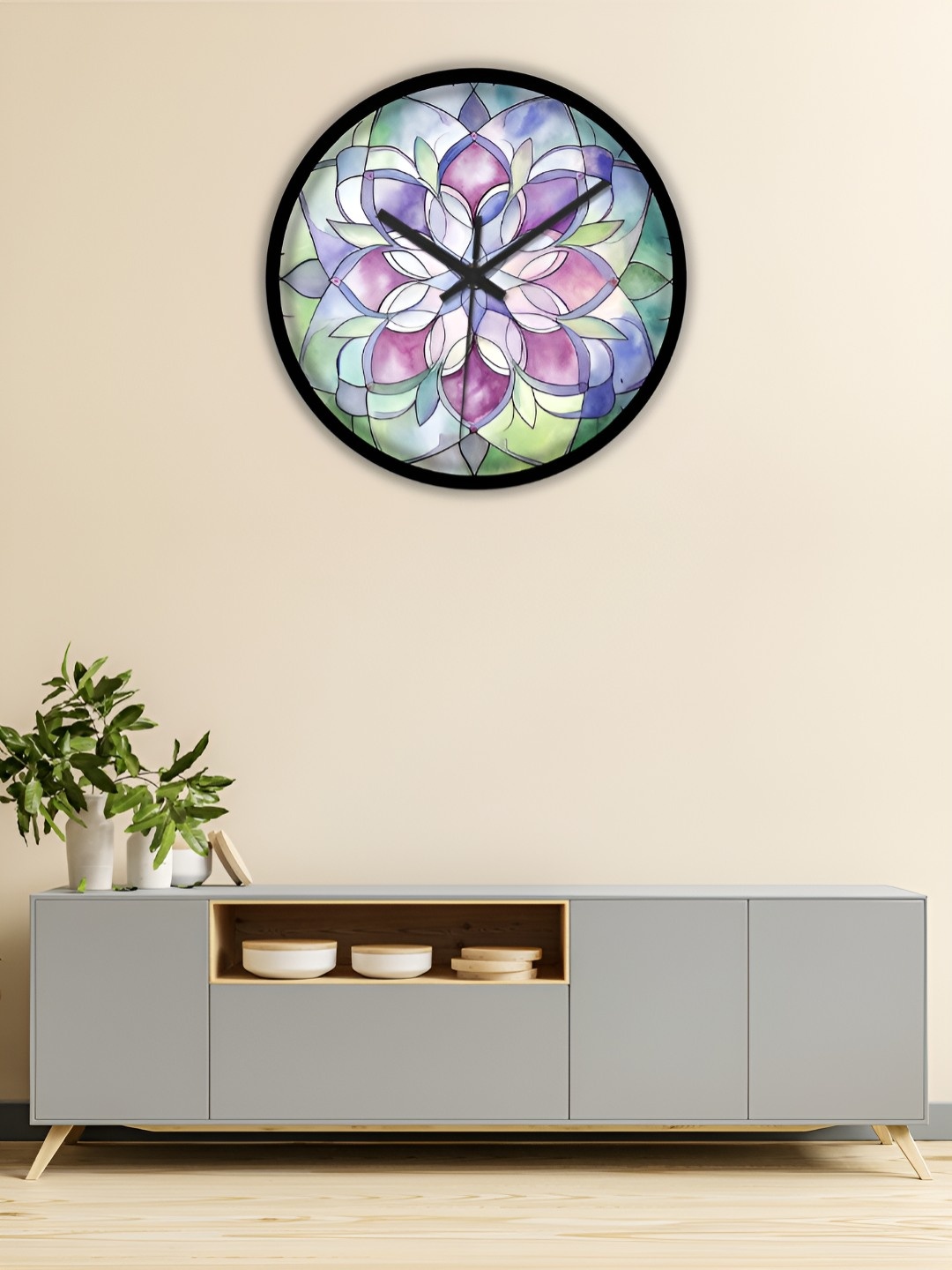 

OLIVE TREE Black & Green Printed Round Analogue Contemporary Wall Clock