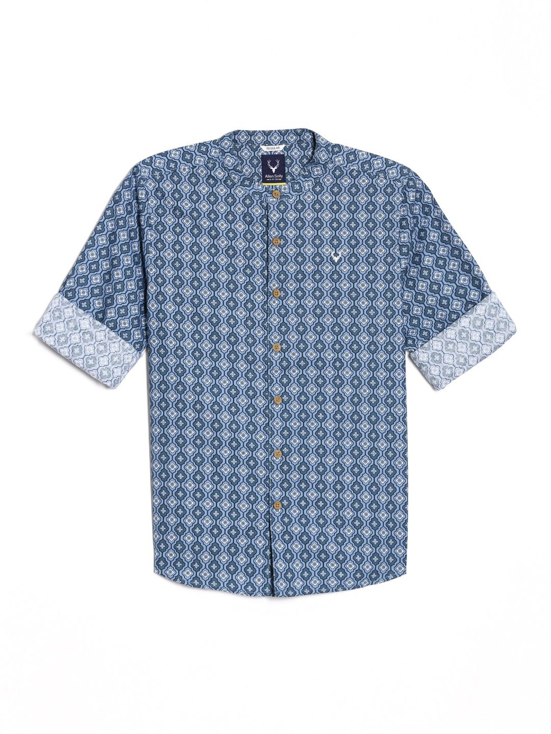 

Allen Solly Junior Boys Band Collar Floral Printed Cotton Casual Shirt, Blue