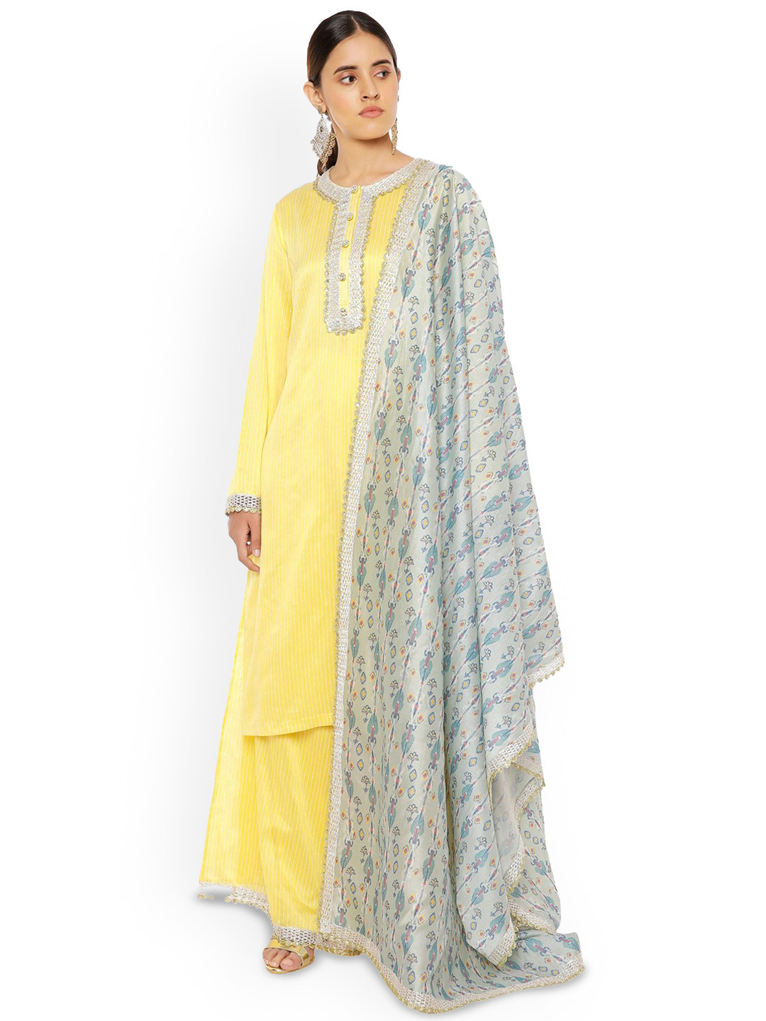 

PS PRET BY PAYAL SINGHAL Yoke Design Straight Kurta with Palazzos & With Dupatta, Yellow