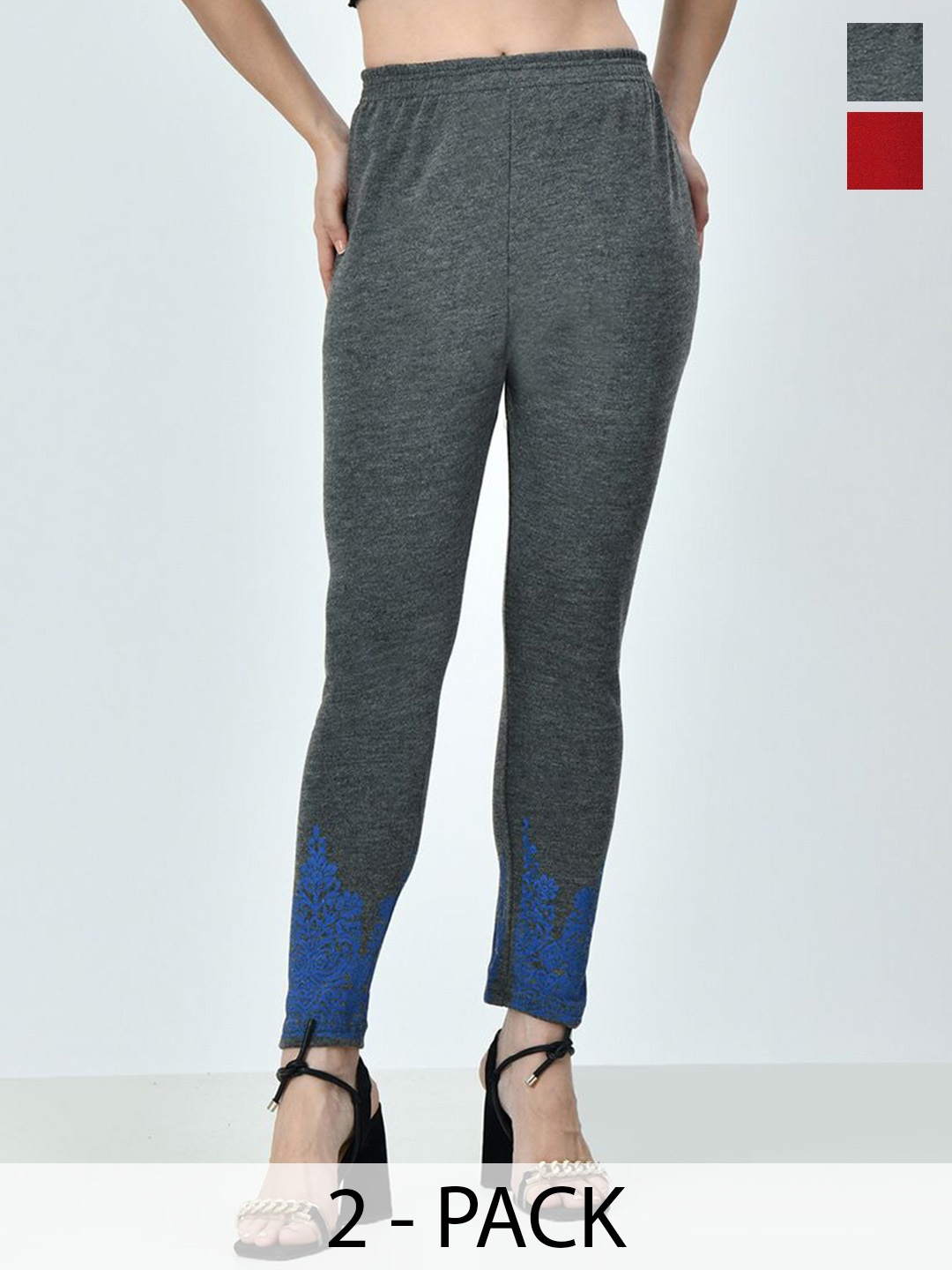 

BAESD Pack of 2 Knitted Ankle-Length Leggings, Grey