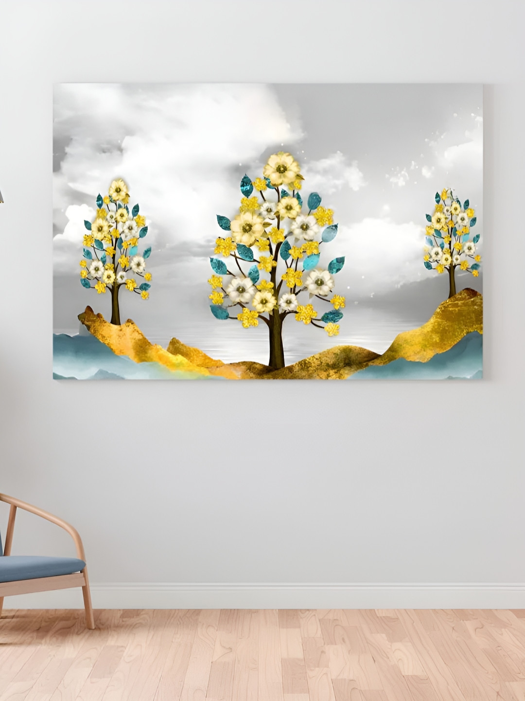

CLAWCRAFTS Yellow and White Wooden Floral Wall Painting