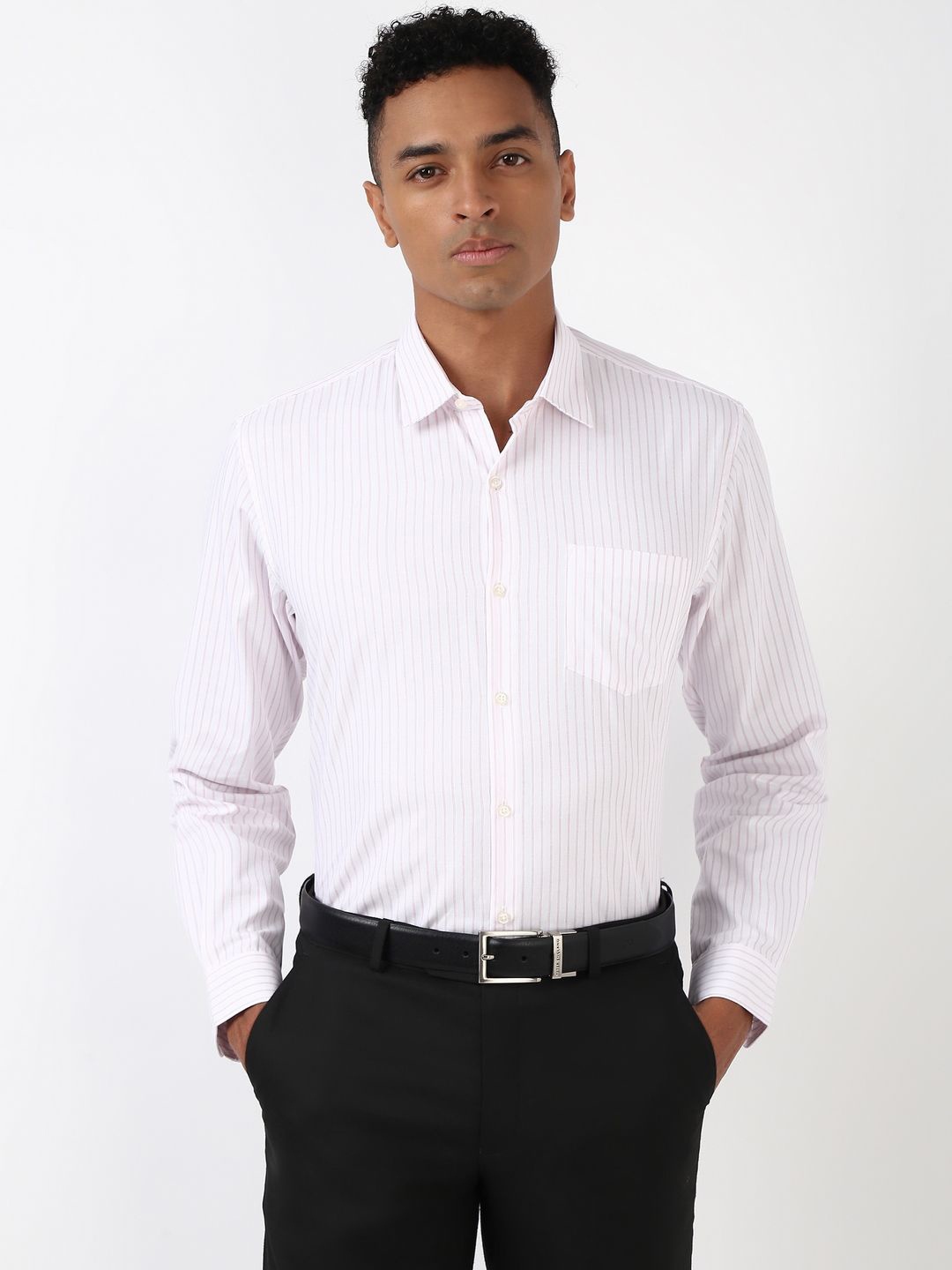 

Peter England Men Spread Collar Striped Polycotton Formal Shirt, Pink