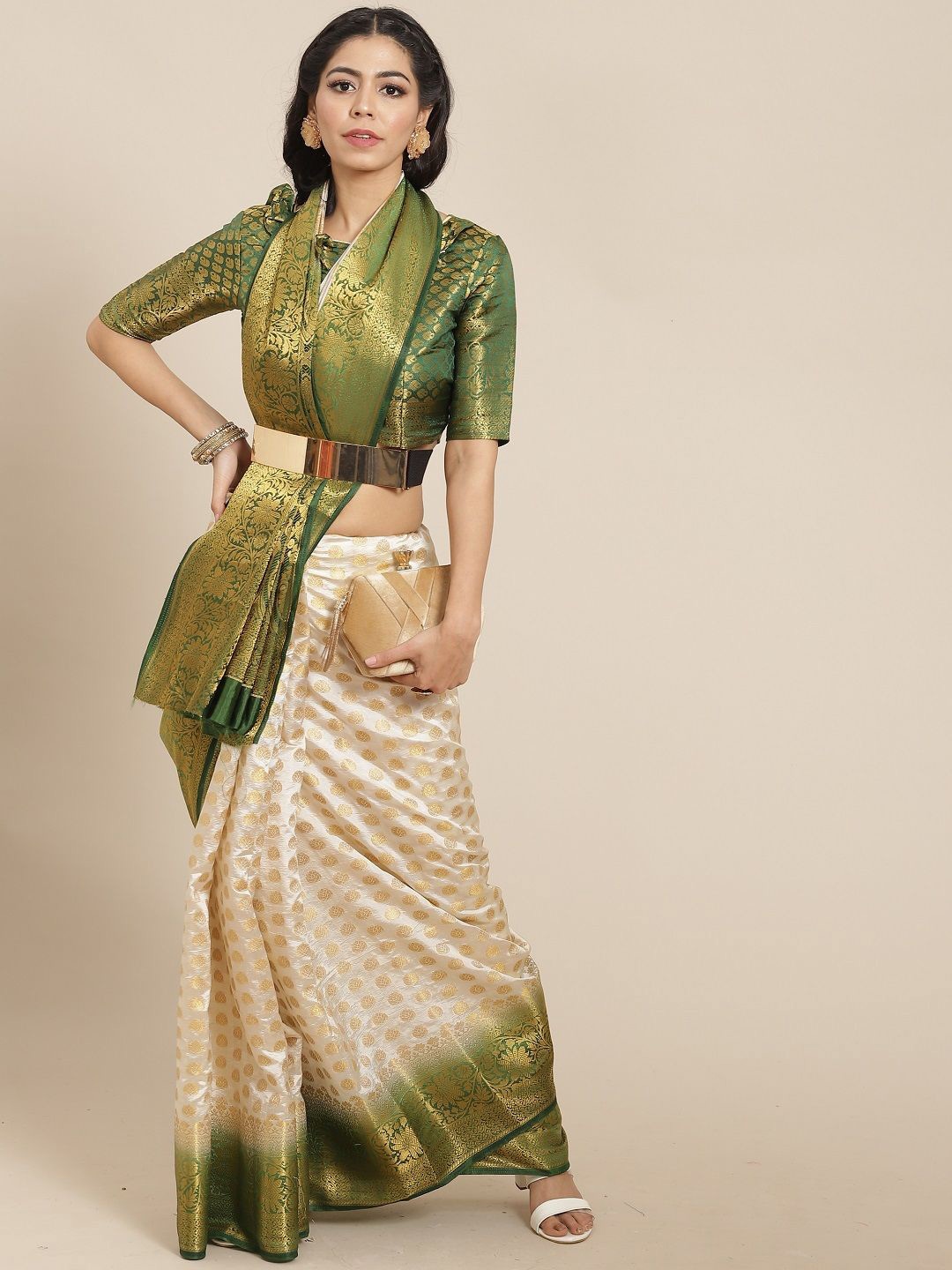 

KALINI Woven Design Zari Art Silk Banarasi Saree, White