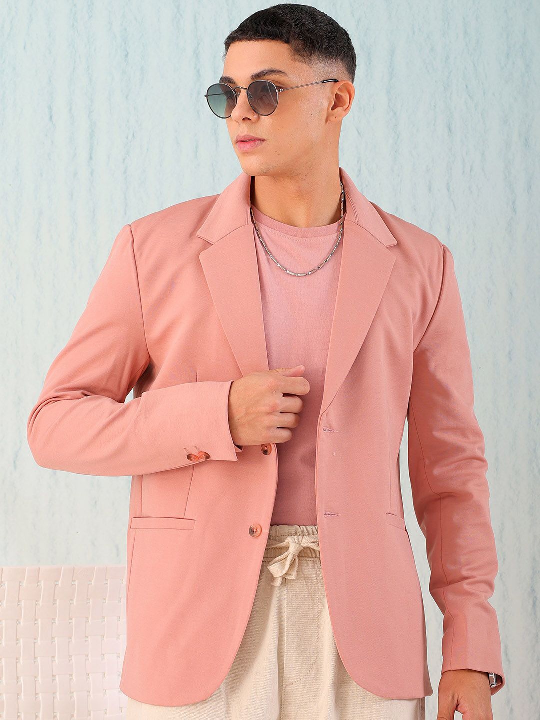 

The Indian Garage Co. X Luxe Men Notched Lapel Single Breasted Blazers, Peach