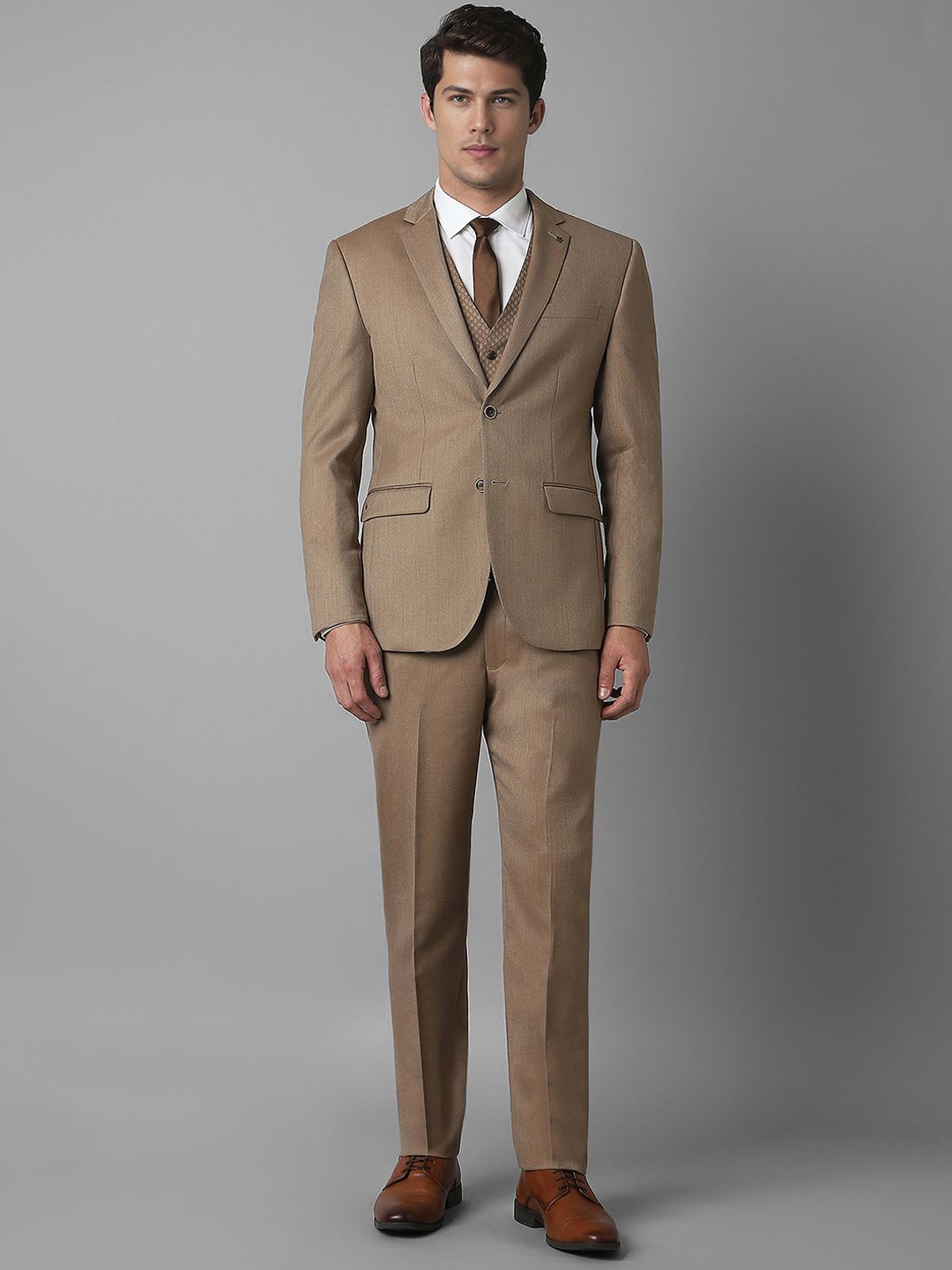 

Louis Philippe Slim-Fit Single-Breasted 3-Piece Formal Suit, Brown