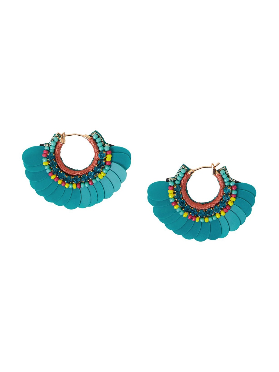 

Accessorize Stone Studded & Beaded Circular Hoop Earrings, Turquoise blue