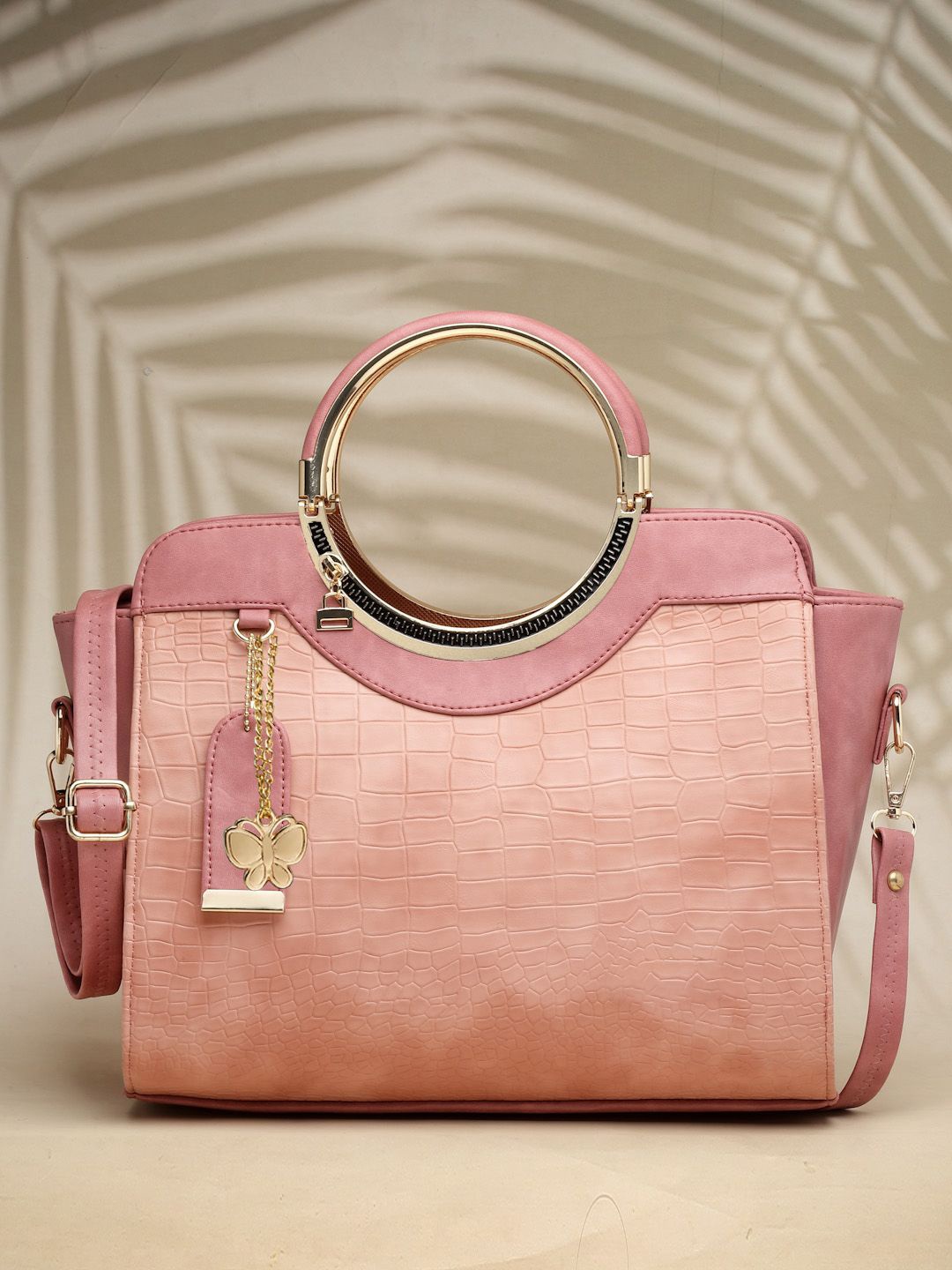 

Butterflies PU Structured Handheld Bag, Peach