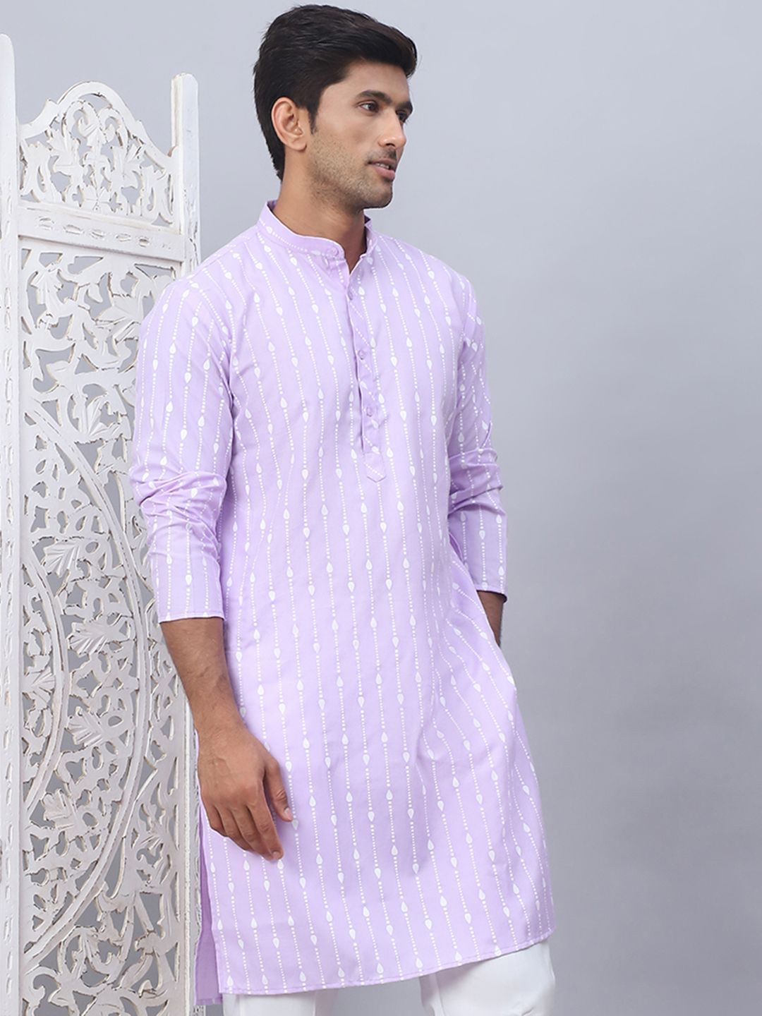 

Anouk Purple Geometric Printed Mandarin Collar Straight Kurta