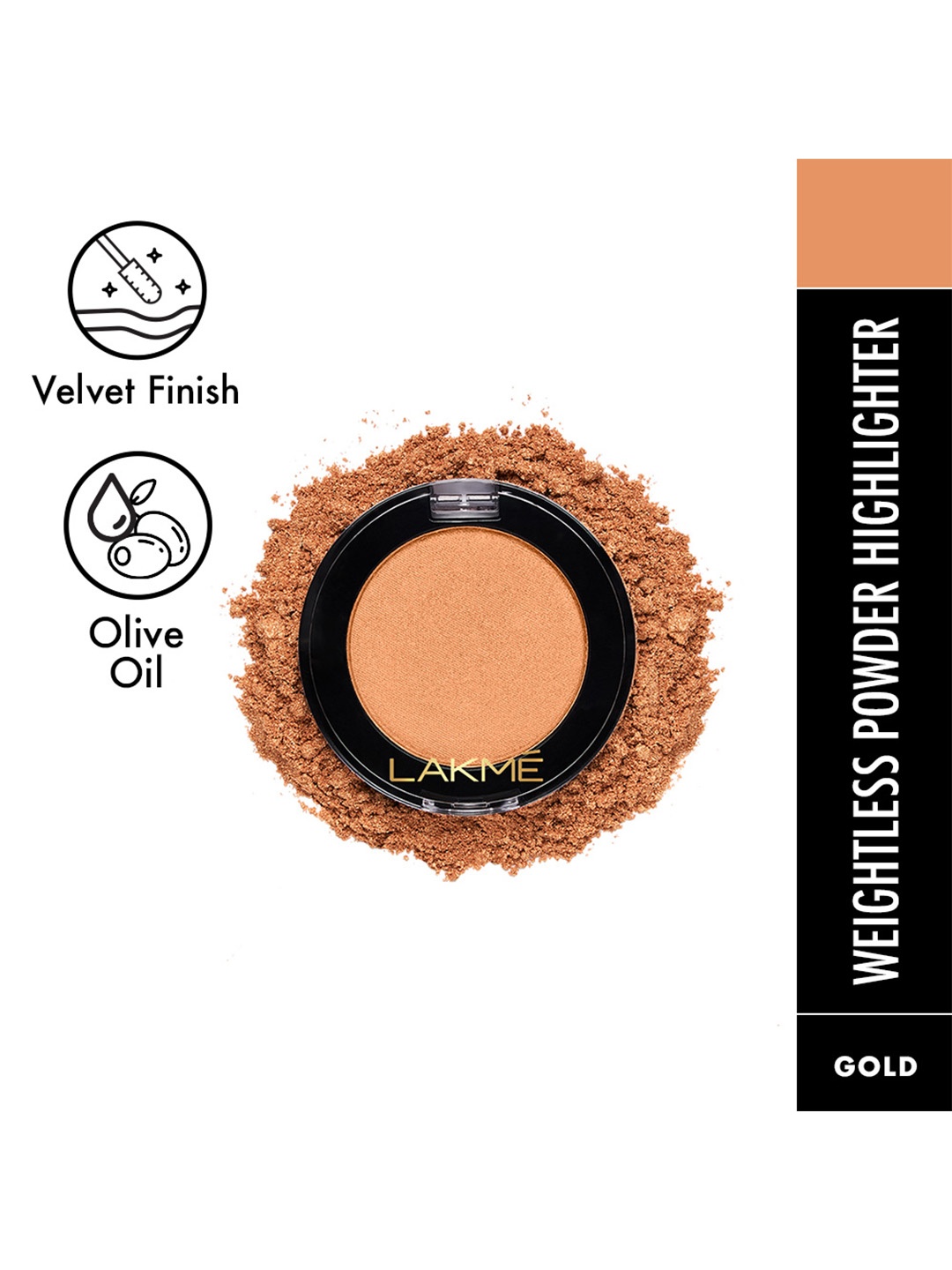 

Lakme Face It Weightless Pressed Powder Highlighter with Olive Oil 4 g - Gold H2