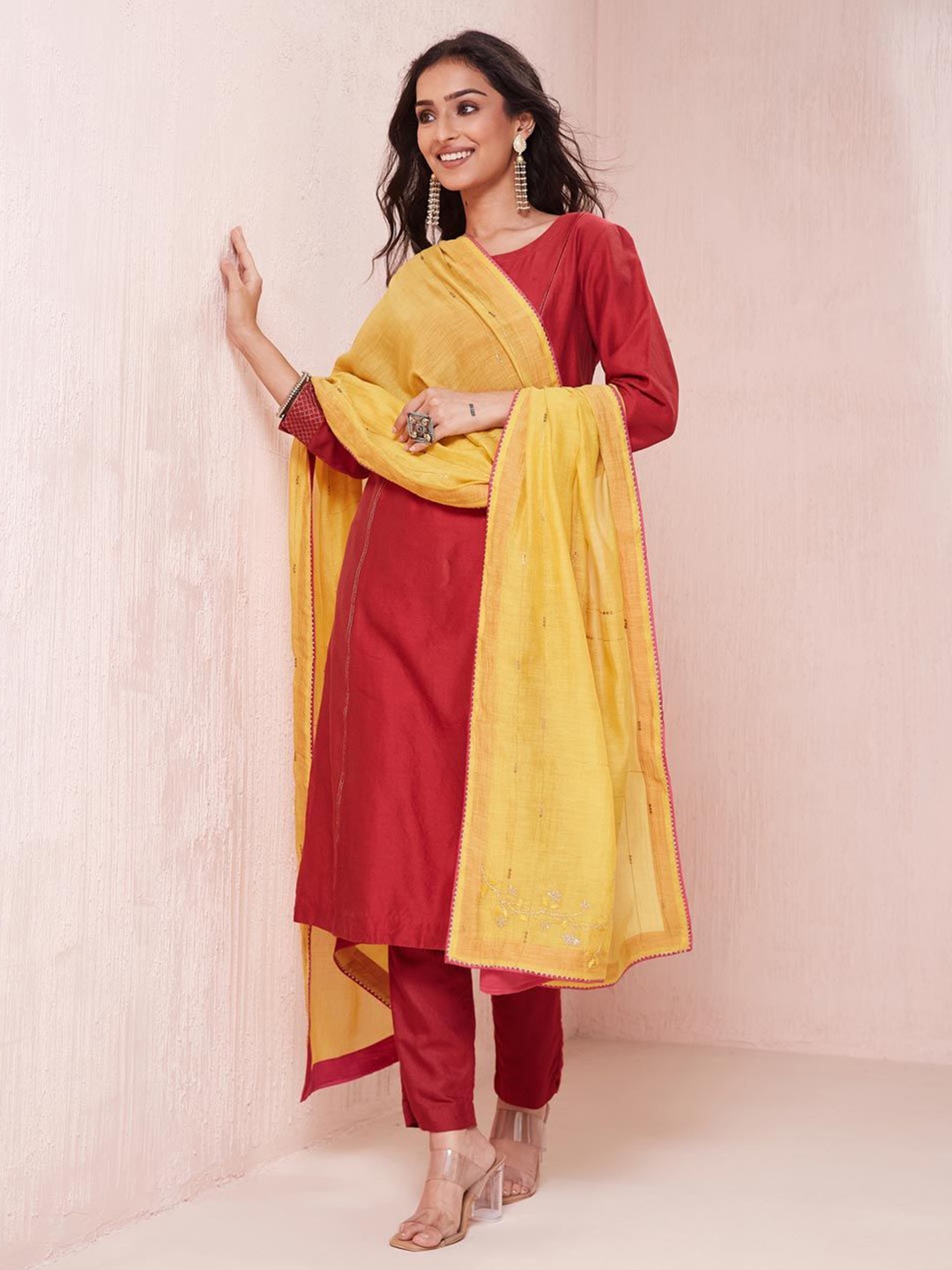 

Fabindia Sequin Embroidered Cotton Silk Duppatta, Mustard