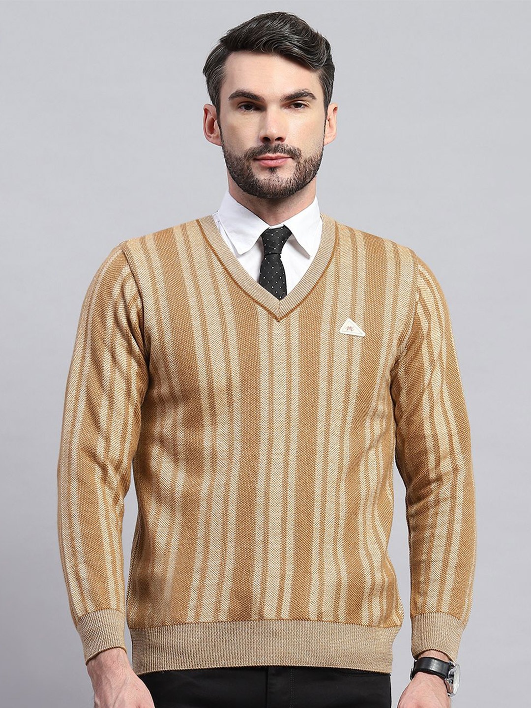 

Monte Carlo Men Striped Woollen Pullover, Beige