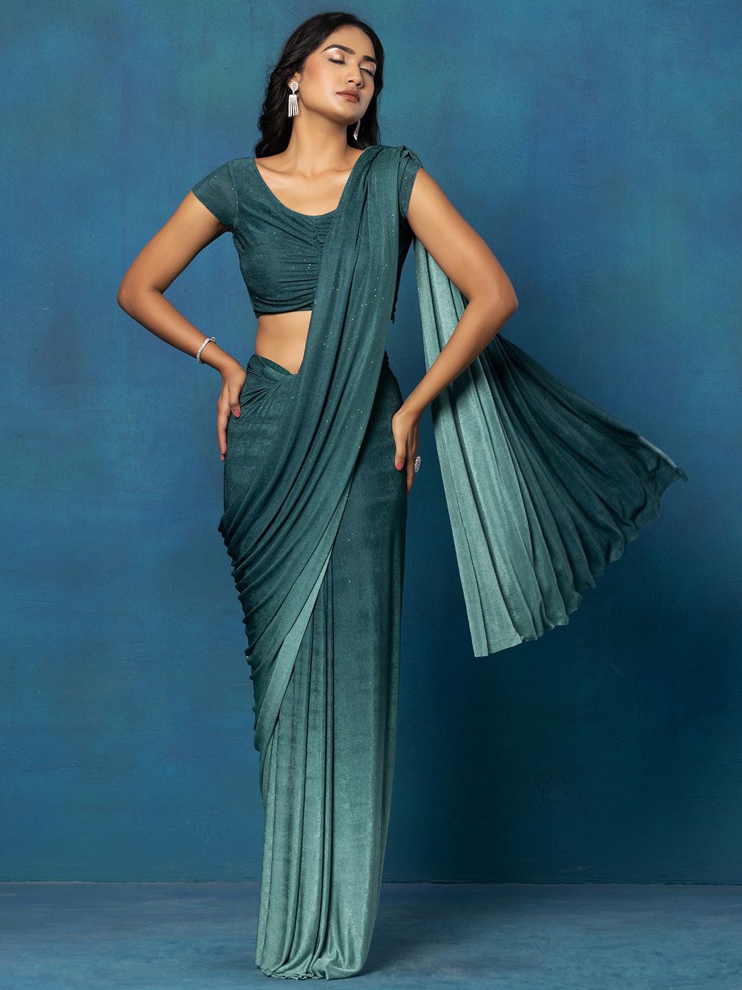 

Rang by Indya Embellished Ready to Wear Saree, Green