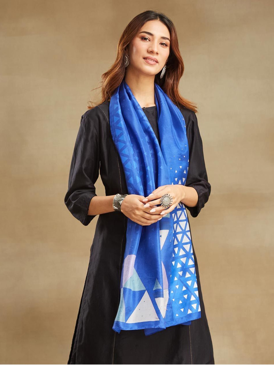 

Fabindia Women Geometric Printed Stole, Blue
