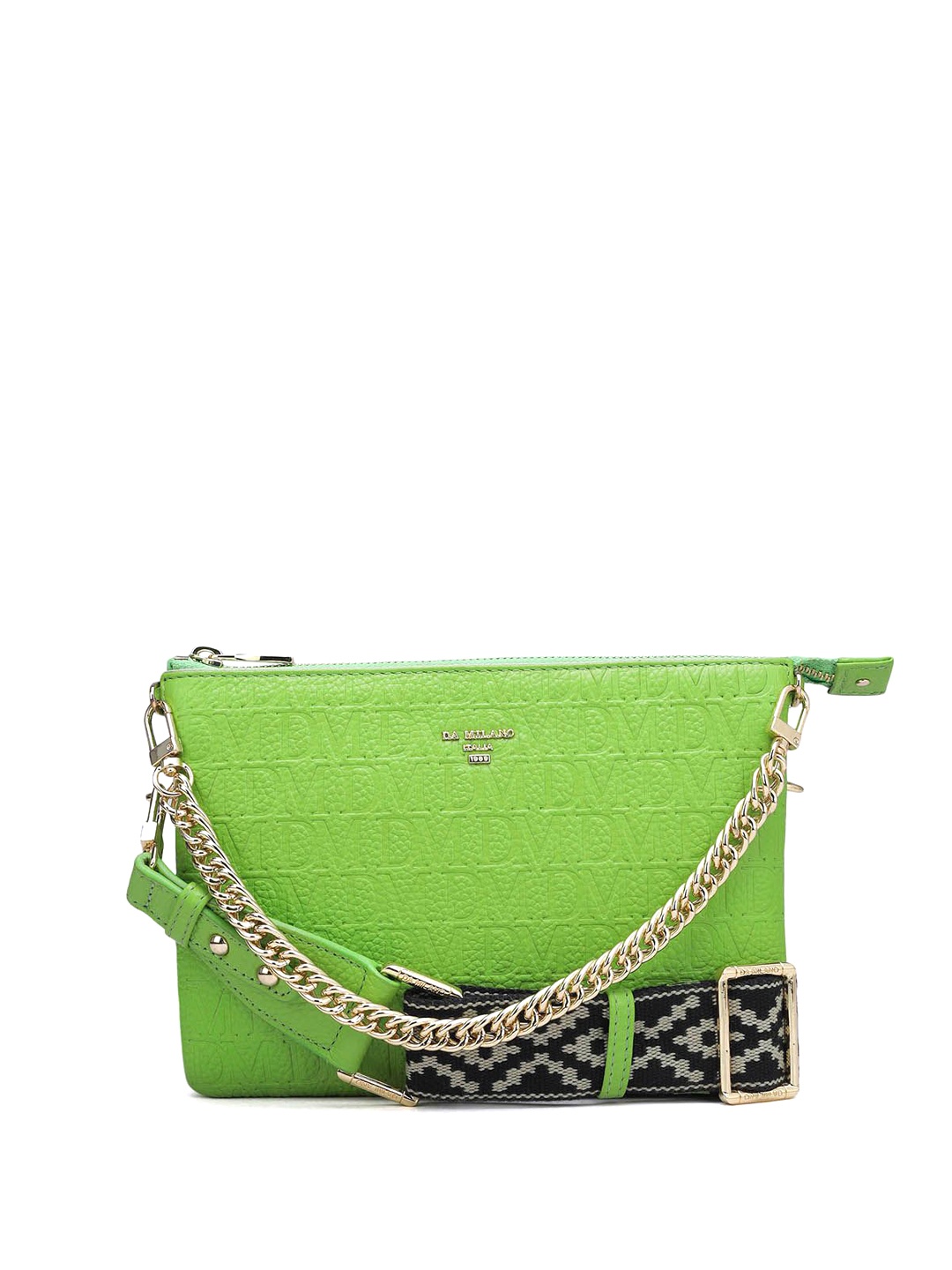 

Da Milano Textured Leather Structured Sling Bag with Quilted, Green