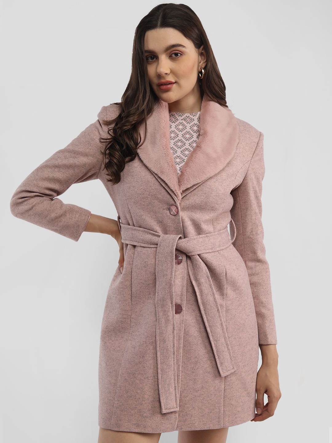 

PROTEX Solid Single Breasted Overcoats, Peach